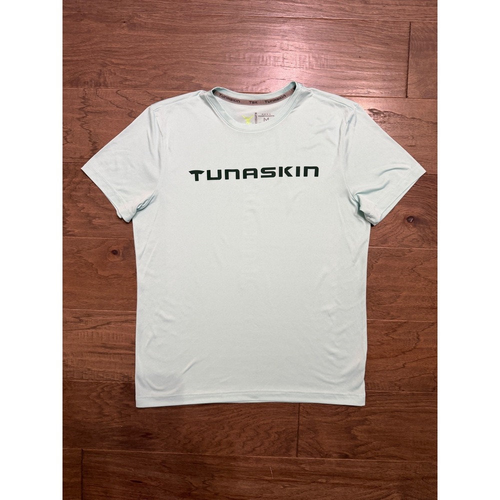 Tunaskin Mens Echo Performance Shirt Mint Green Graphic Tee Size M Recycled Poly